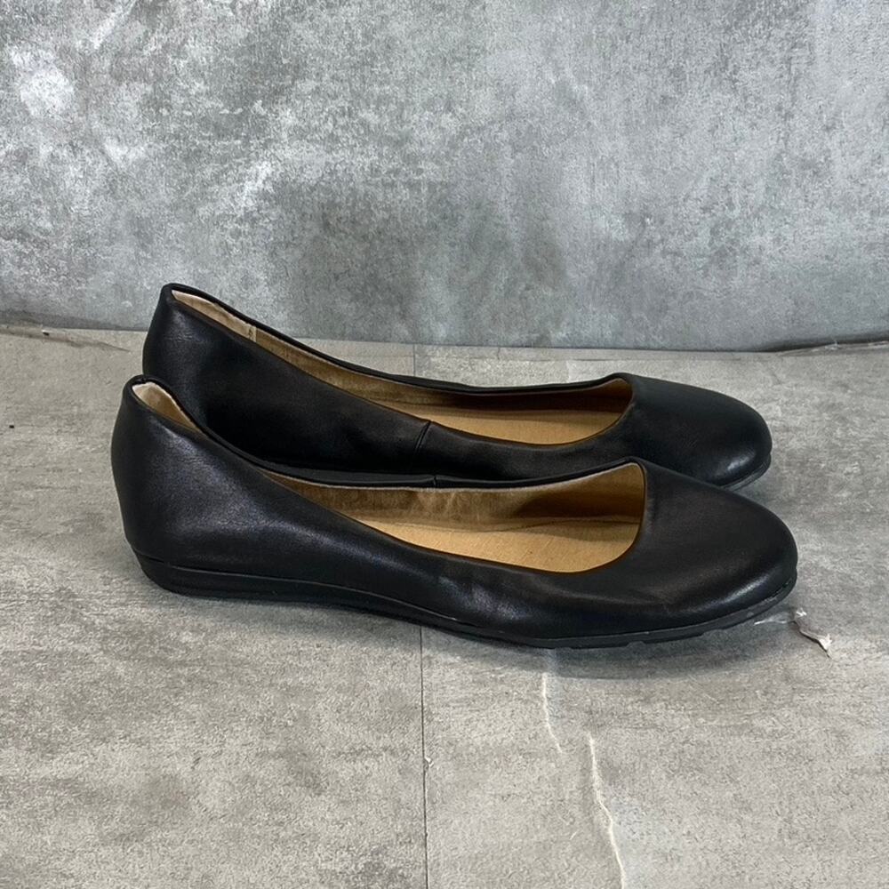 SUN+STONE Women's Black Eliana Memory Foam Round-Toe Slip-On Flats SZ 5.5